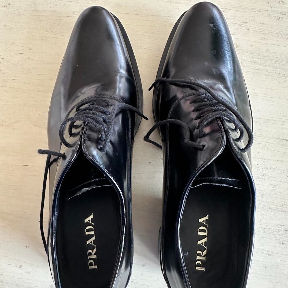 Prada Leather Oxfords Black Women's Size 37 (IT)